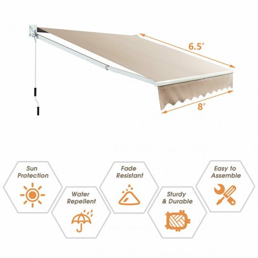 8FT × 6.5FT Retractable Aluminum Patio Sun Awning-Beige