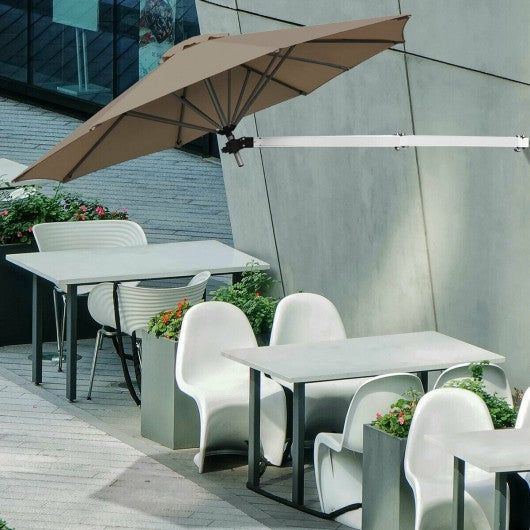 8ft Wall-Mounted Telescopic Folding Tilt Aluminum Sun Shade Umbrella-Tan