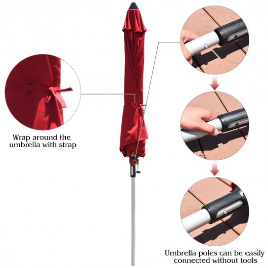 9' Patio Outdoor Market Umbrella with Aluminum Pole without Weight Base-Burgundy