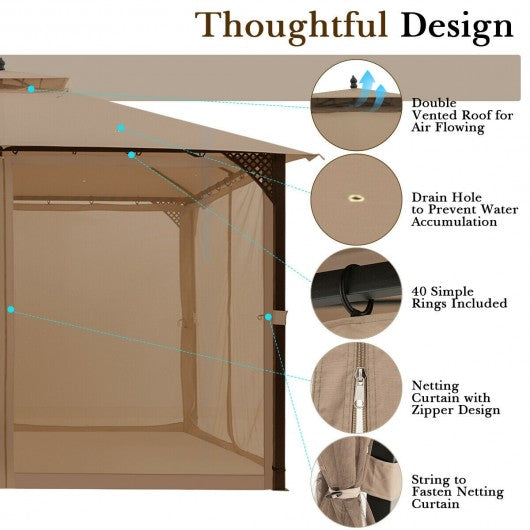 12’ x 10’Outdoor Double Top Patio Gazebo-Brown