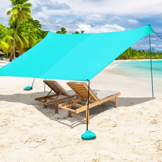 7' x 7' Family Beach Tent Canopy Sunshade w- 4 Poles-Green