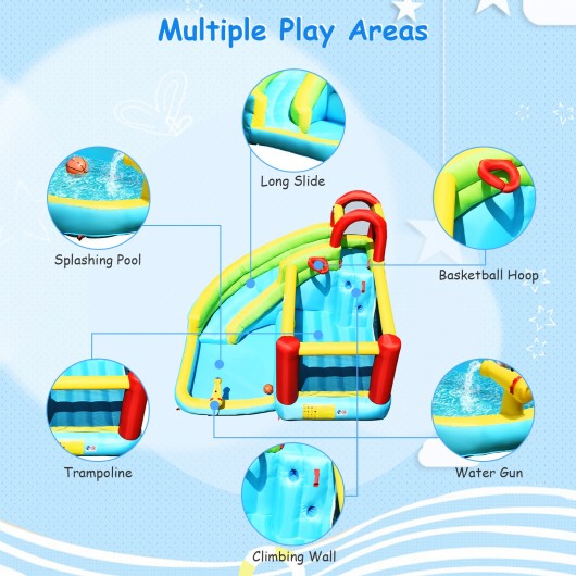 6 in 1 Inflatable Bounce House with Climbing Wall and Basketball Hoop without Blower
