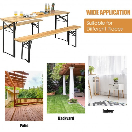 3 Pieches Folding Wooden Picnic Table Bench Set