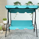 3 Seats Patio Canopy Cushioned Steel Frame Swing Glider Hammock-Blue
