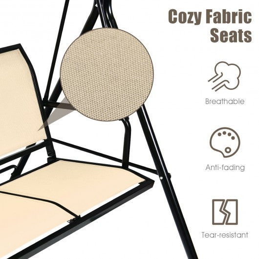 Outdoor Patio Swing Canopy 3 Person Canopy Swing Chair-Brown