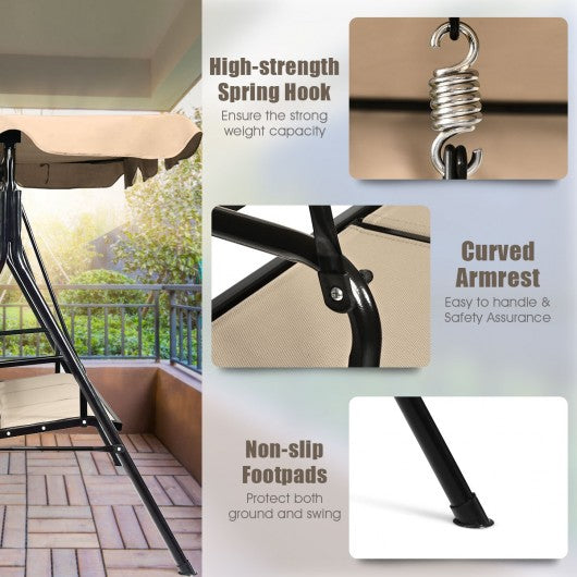 Outdoor Patio Swing Canopy 3 Person Canopy Swing Chair-Brown