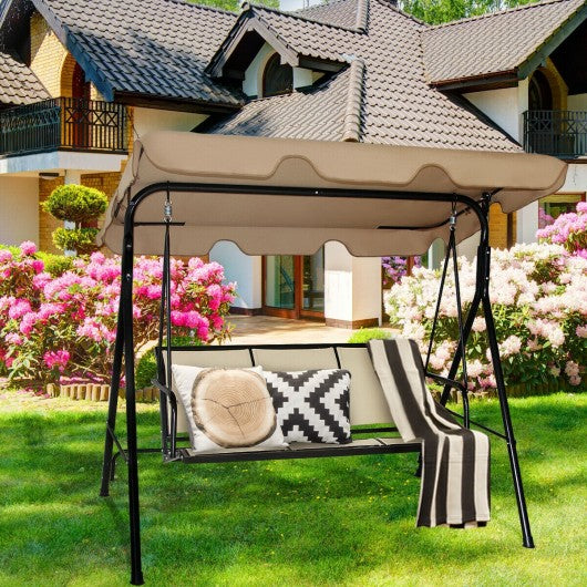 Outdoor Patio Swing Canopy 3 Person Canopy Swing Chair-Brown