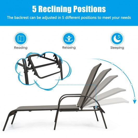 Adjustable Patio Chaise Folding Lounge Chair with Backrest-Brown