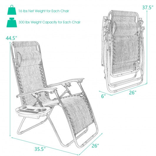 2 pcs Folding Recliner Zero Gravity Lounge Chair - Black