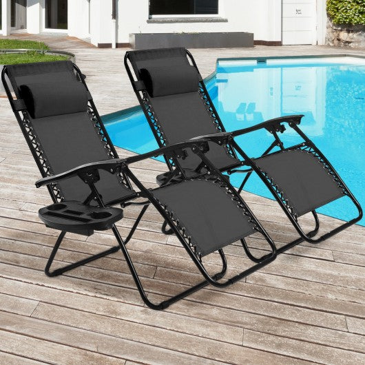 2 pcs Folding Recliner Zero Gravity Lounge Chair - Black