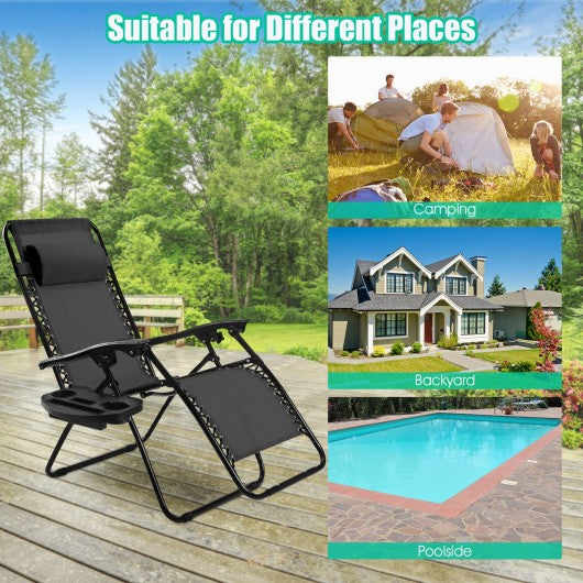2 pcs Folding Recliner Zero Gravity Lounge Chair - Black