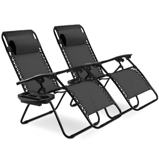 2 pcs Folding Recliner Zero Gravity Lounge Chair - Black
