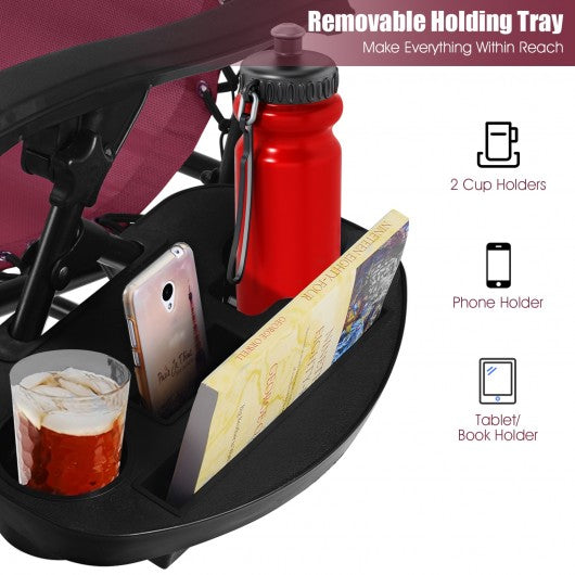 2 pcs Folding Lounge Chair with Zero Gravity-Wine