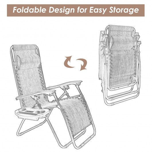 Outdoor Folding Zero Gravity Reclining Lounge Chair with Utility Tray-Brown