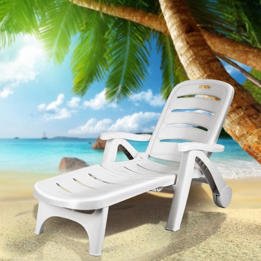 5 Position Adjustable Folding Lounger Chaise Chair on Wheels