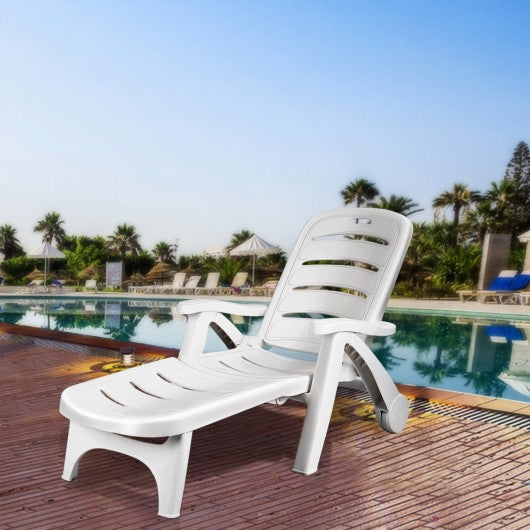 5 Position Adjustable Folding Lounger Chaise Chair on Wheels