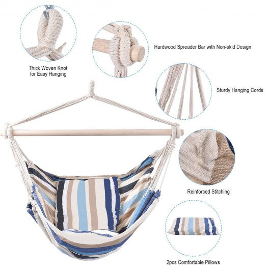 4 Color Deluxe Hammock Rope Chair Porch Yard Tree Hanging Air Swing Outdoor-Light Blue