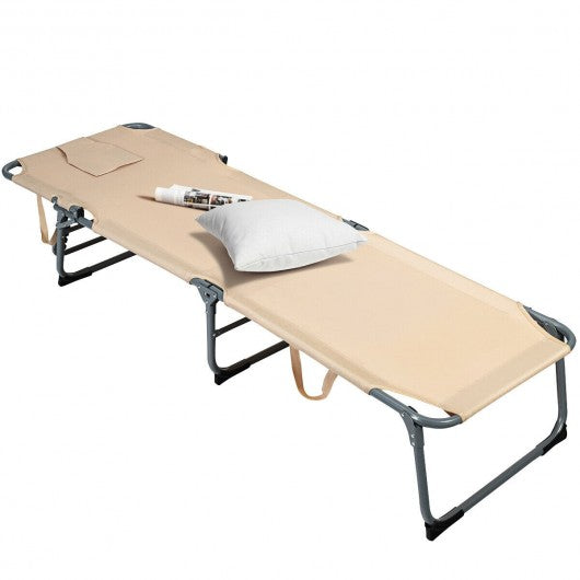 Folding Chaise Lounge Chair Bed Adjustable Outdoor Patio Beach-Beige