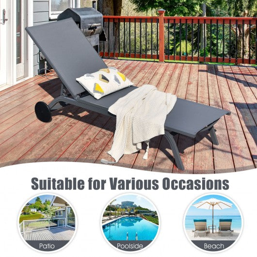 6-Position Adjustable Fabric Outdoor Patio Recliner Chair-Gray