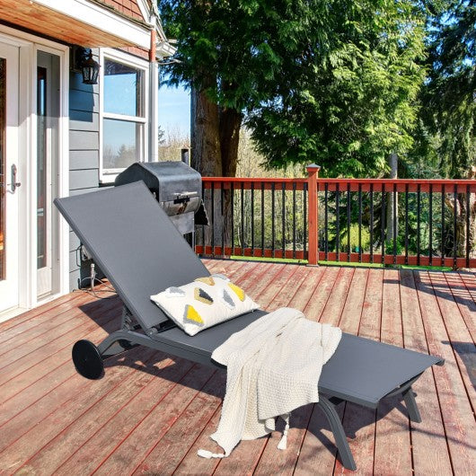 6-Position Adjustable Fabric Outdoor Patio Recliner Chair-Gray