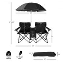 Portable Folding Picnic Double Chair With Umbrella-Black