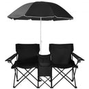 Portable Folding Picnic Double Chair With Umbrella-Black