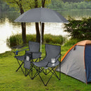 Portable Folding Picnic Double Chair With Umbrella-Gray