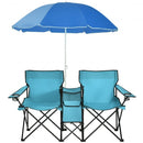 Portable Folding Picnic Double Chair With Umbrella-Turquoise