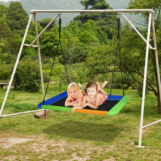 60" Platform Tree Swing Outdoor with  2 Hanging Straps-Blue & Orange