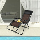 Folding Rattan Zero Gravity Lounge Chair with Removable Head Pillow-Coffee