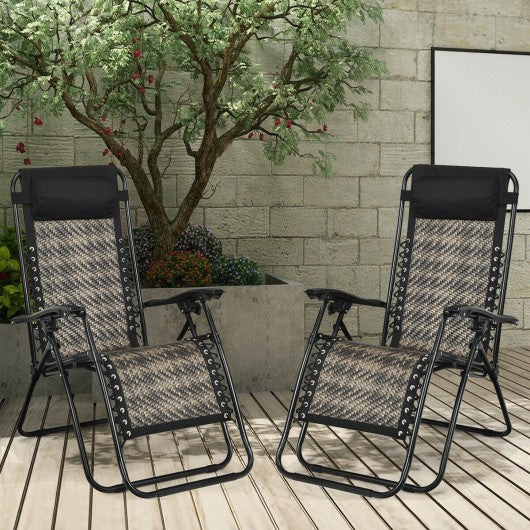 2Pcs Folding Patio Rattan Zero Gravity Lounge Chair-Gray