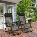 2Pcs Folding Patio Rattan Zero Gravity Lounge Chair-Gray