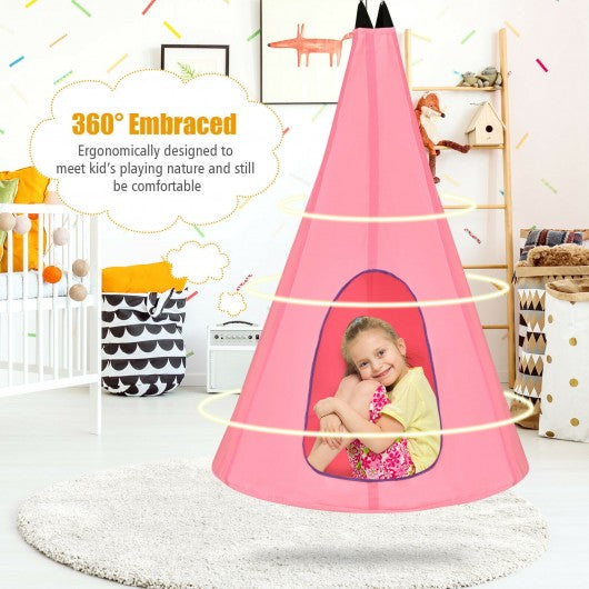 32" Kids Nest Swing Chair Hanging Hammock Seat for Indoor and Outdoor-Pink