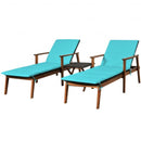 3 Pieces Protable Patio Cushioned Rattan Lounge Chair Set with Folding Table-Turquoise