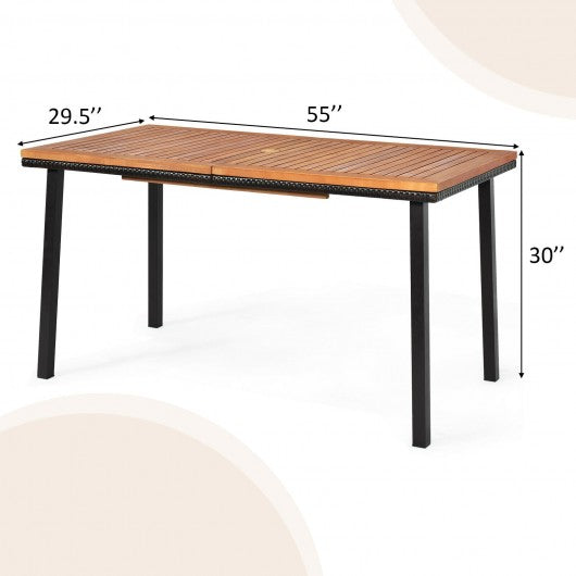 55" Patio Rattan Dining Table with Umbrella Hole