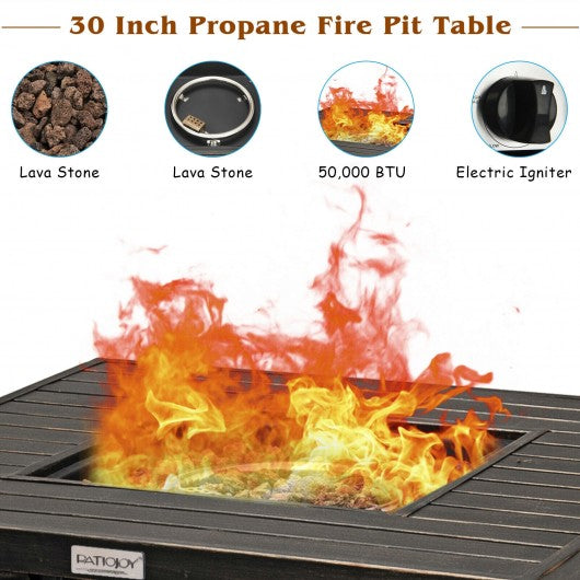 30" 50000 BTU Square Propane Gas Fire Pit Table with Table Cover