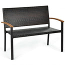 Outdoor Patio Rattan Wicker Bench with Armrest for Garden