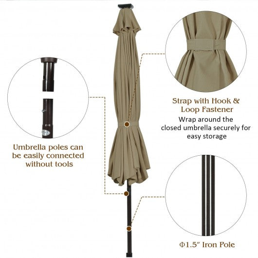 10' Solar LED Lighted Patio Market Umbrella Shade Tilt Adjustment Crank-Tan