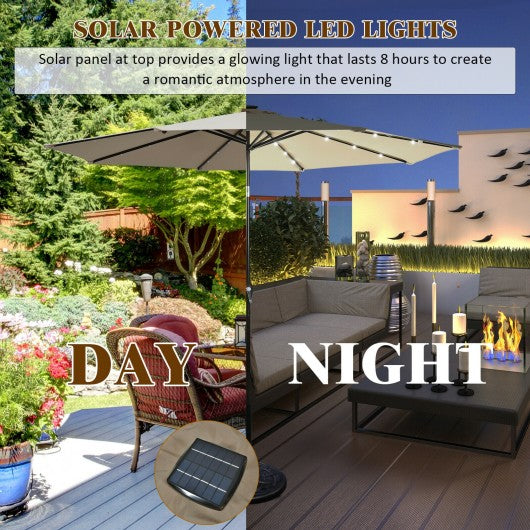 10' Solar LED Lighted Patio Market Umbrella Shade Tilt Adjustment Crank-Tan