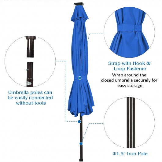 10' Solar LED Lighted Patio Market Umbrella Shade Tilt Adjustment Crank-Blue