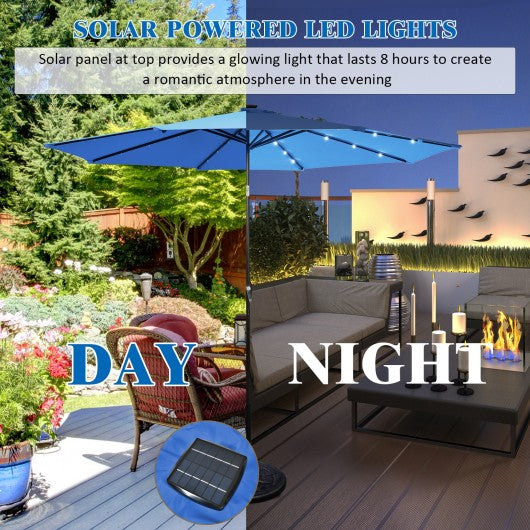 10' Solar LED Lighted Patio Market Umbrella Shade Tilt Adjustment Crank-Blue