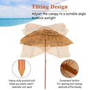 6.5ft Portable Thatched Tiki Beach Umbrella with Adjustable Tilt for Poolside and Backyard