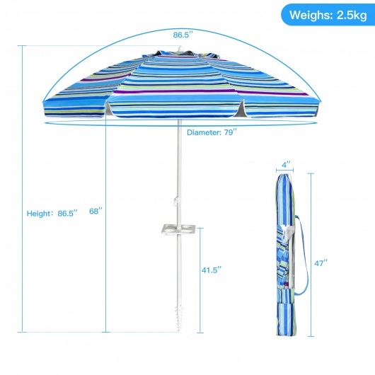 7.2 FT Portable Outdoor Beach Umbrella with Sand Anchor and Tilt Mechanism for  Poolside and Garden-Blue