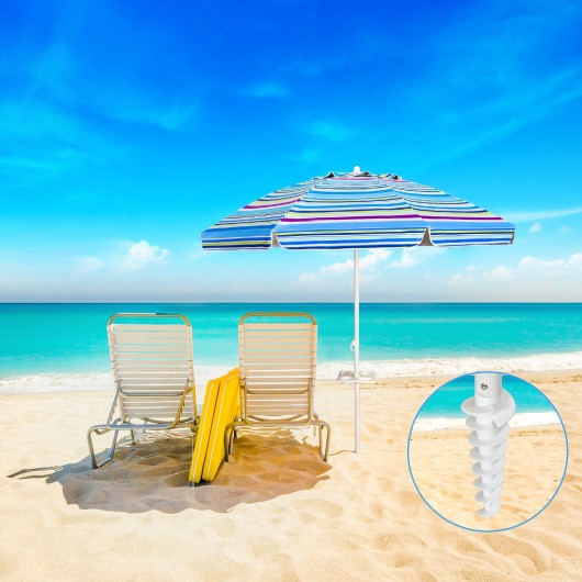 7.2 FT Portable Outdoor Beach Umbrella with Sand Anchor and Tilt Mechanism for  Poolside and Garden-Blue