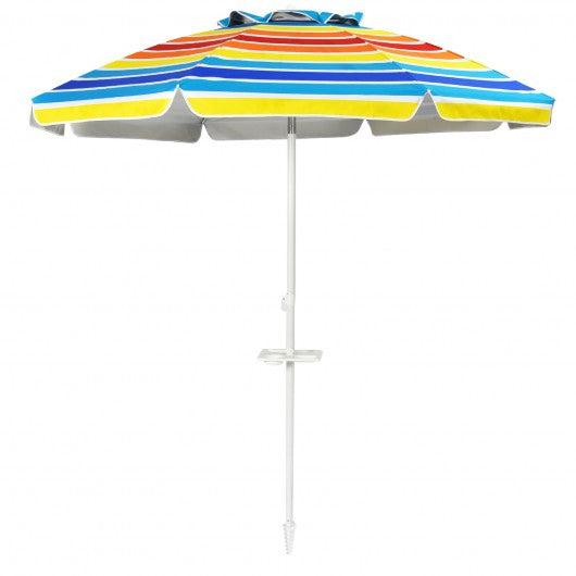 7.2 FT Portable Outdoor Beach Umbrella with Sand Anchor and Tilt Mechanism for  Poolside and Garden-Multicolor