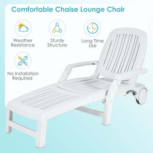 Adjustable Patio Sun Lounger with Weather Resistant Wheels-White