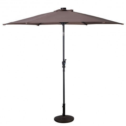 9FT Patio Solar Umbrella LED Patio Market Steel Tilt W- Crank Outdoor New-Tan