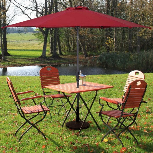9FT Patio Solar Umbrella LED Patio Market Steel Tilt W- Crank Outdoor New-Burgundy