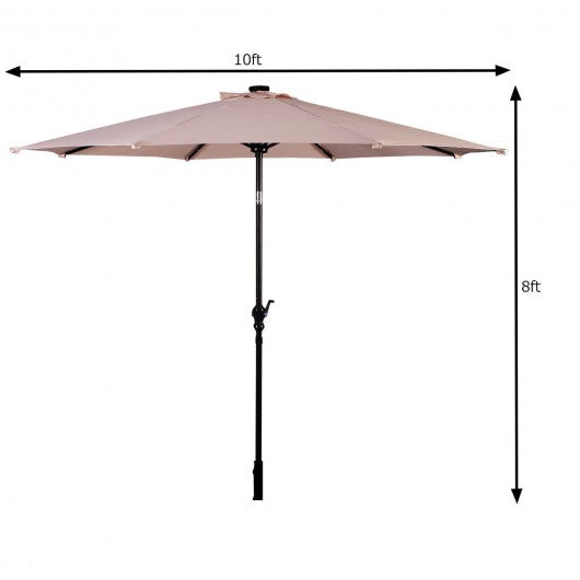 10FT Patio Solar Umbrella LED Patio Market Steel Tilt W- Crank Outdoor New-beige