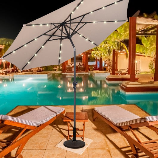 10FT Patio Solar Umbrella LED Patio Market Steel Tilt W- Crank Outdoor New-beige